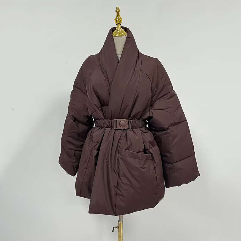 Cotton Padded Coat With Belt Long Sleeves Big Size Solid Warm Jacket 2024 Winter New Female Fashion Streetwear