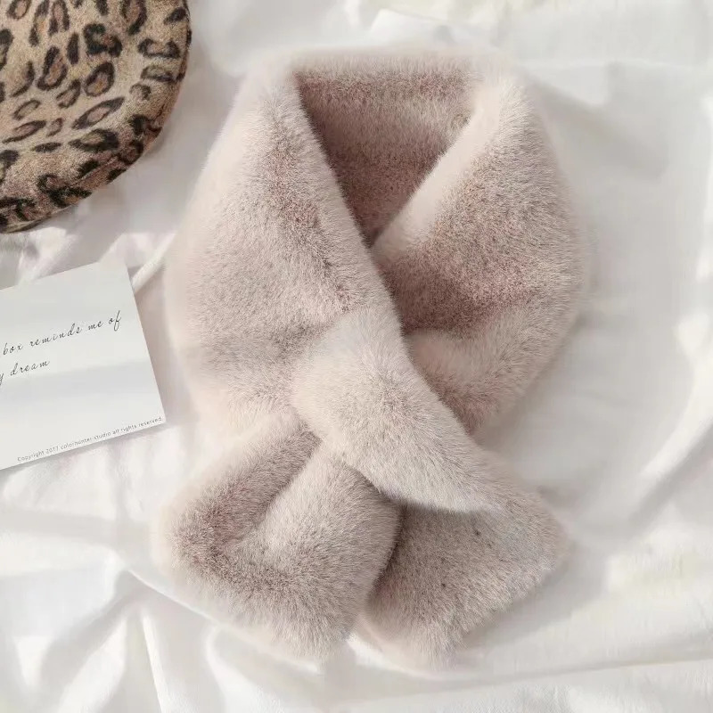 Korean Winter Faux Rabbit Fur Scarf Women Girls Scarf Soft Plush Scarves Solid Color Neck Collar Warmer Stuff Christma Gift 251029