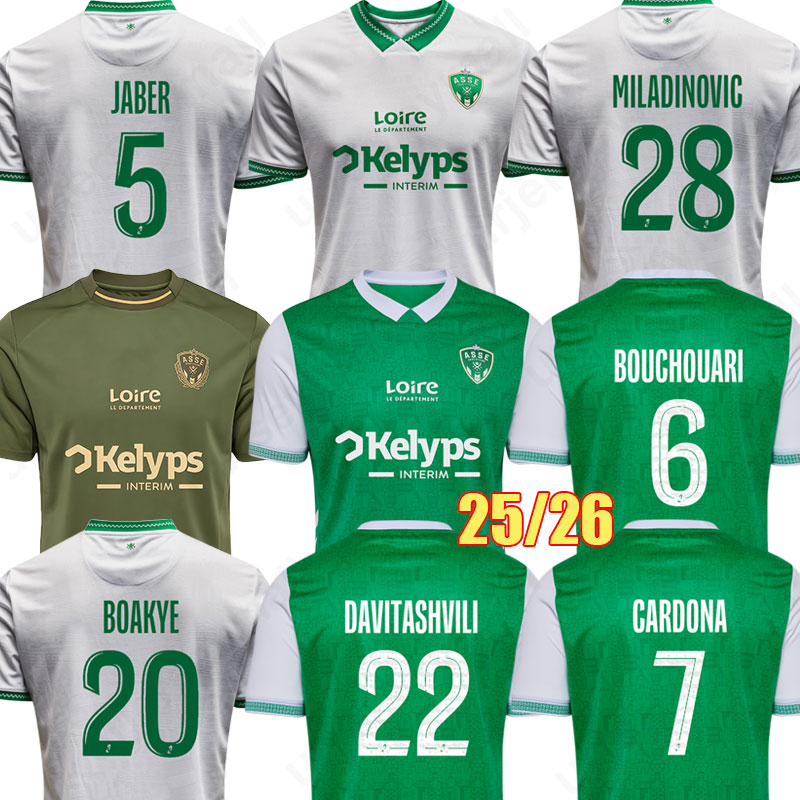 25 26 maillots AS Saints Etienne CARDONA STASSIN Soccer Jerseys 2025 2026 MOUEFFEK DAVITASHVILI des verts maillot BOAKYE ASSE Etienne Football shirts men equipment