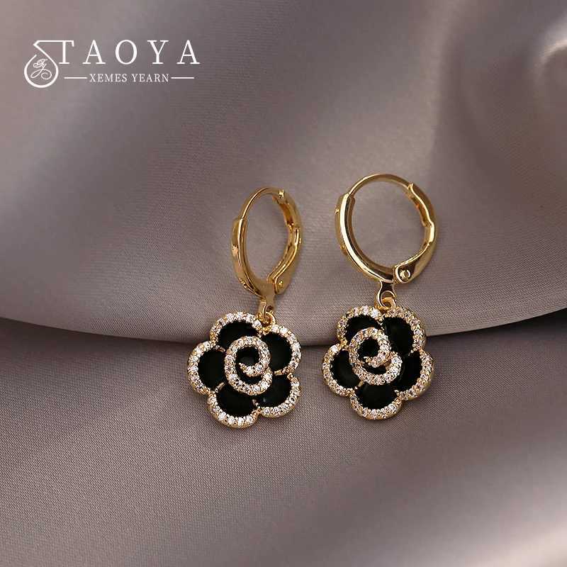 Design Sense Exquisite Black Camellia Pendant Flower Earrings 2025 New Jewelry Party Girls Luxury Accessories For Womens GiftW251029