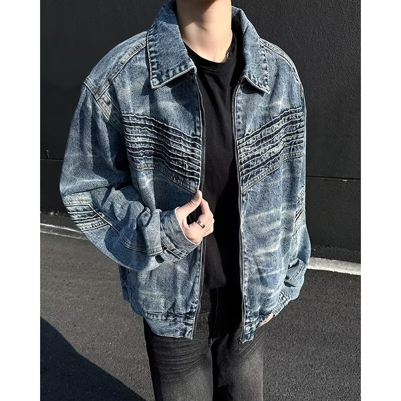 High Street Washed Vintage Short Denim Designer Jacket Jacket For Men Niche Silhouette High-end Feel Loose Zipper Workwear Jacket