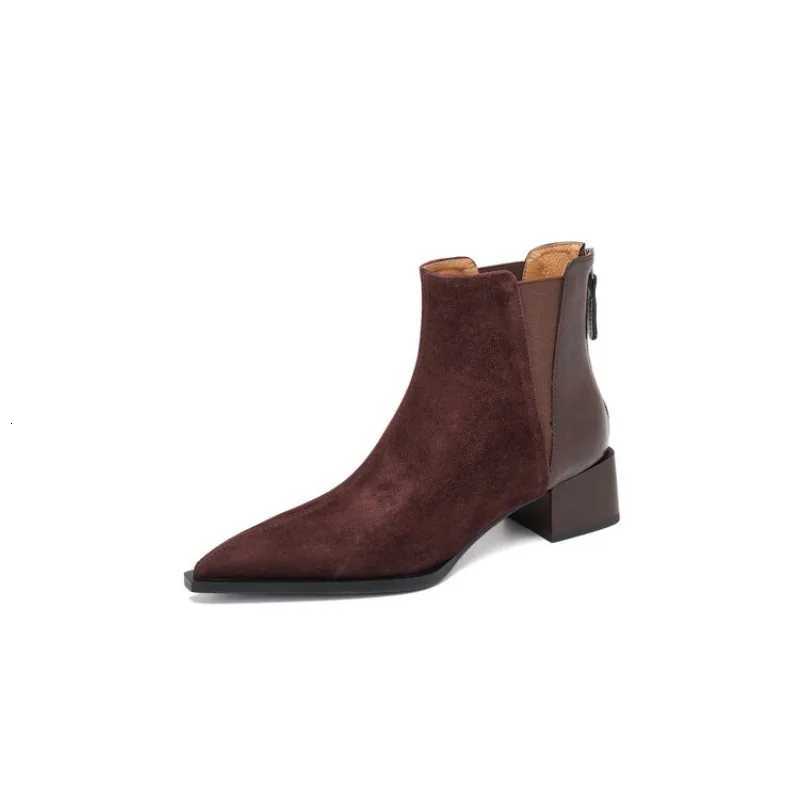 Autumn Winter Women Thick Heel Ankle Boots Elegant Back Zippers Shoes Modern Leather Suede Splicing Short Botas Para Mujer Z251029