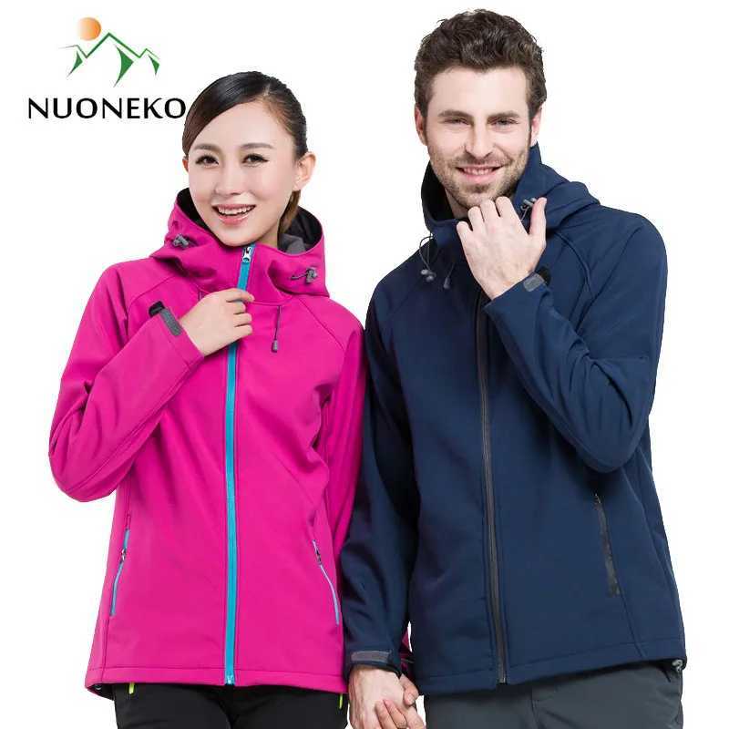 NUONEKO Men Women Softshell Hiking Jackets Waterproof Camping Trekking Windbreaker Hooded Rain Coats Skiing Sport Jacket JM10 J251029