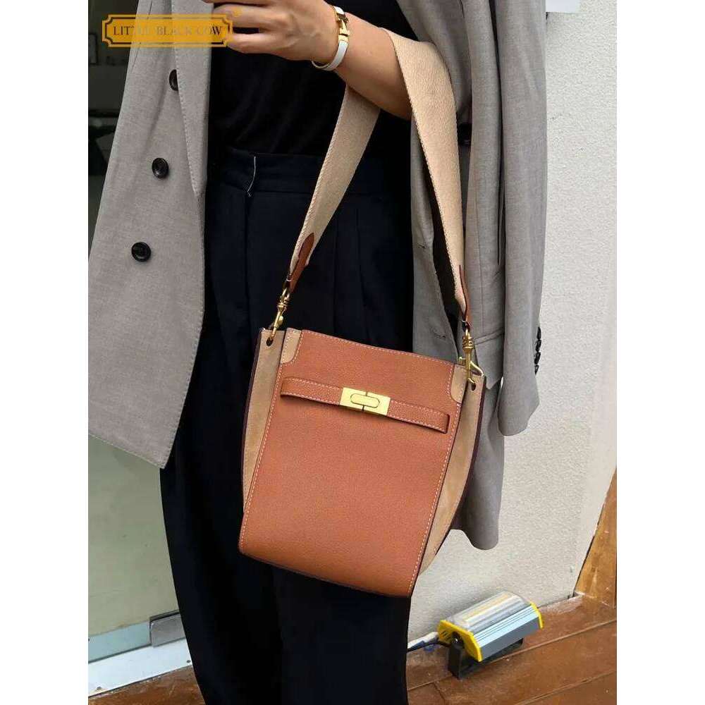 Office Ladies Genuine Leather Bucket Vintage Softshell Cowhide Comfortable Wide Strap Shoulder Bag Designer Crossbody Bags