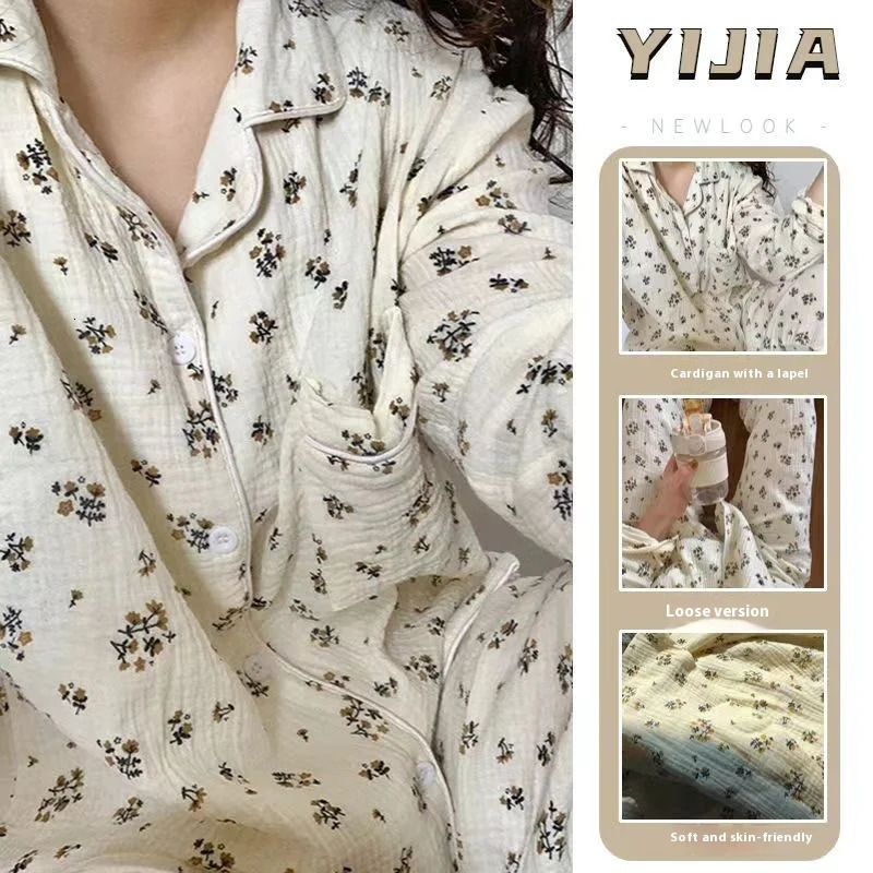 Autumn Arrival Long Sleeve Nightgown for Women Country Style Floral Print Wrinkled Fabric Sweet Set Girls 251029