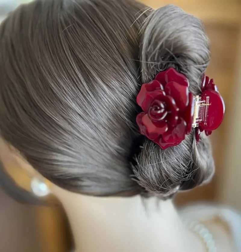 New French Threedimensional Camellia Hair Claw Acetate Elegant Flower Crab Hair Clips Hair Accessories Headdress for Women GirlW251028