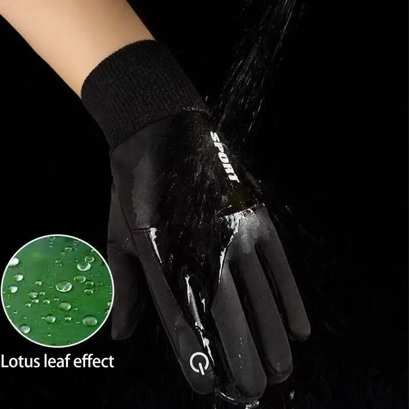 Black Winter Warm Full Fingers Waterproof Cycling Outdoor Sports Running Motorcycle Ski Touch Screen Fleece Gloves 251013