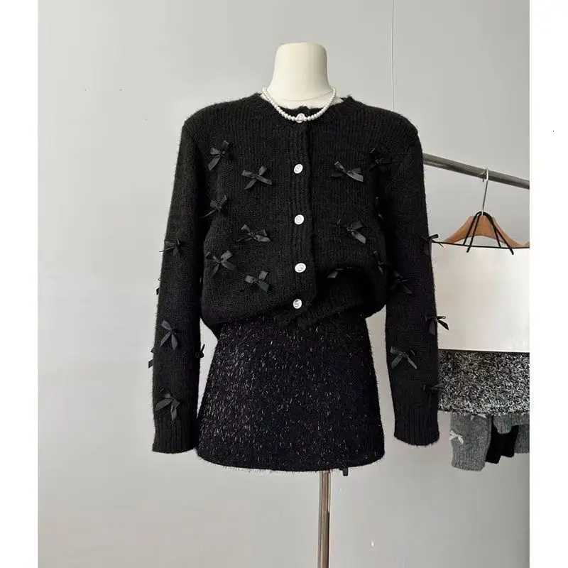 Womens Bow Knit Cardigan Sweater Spring AutumnT251028