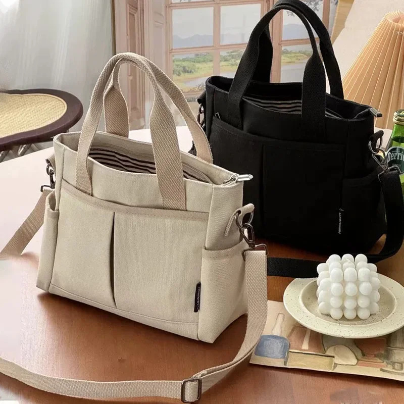 Multiple Pockets Womens Canvas Bag Tote Shoulder Bag Large Capacity Casual Handbag For Female 251029