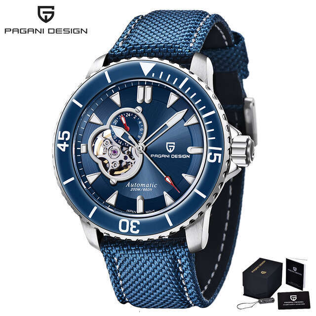 PAGANI DESIGN Men's Trendy Mechanical Watch Semi-Skeleton Simple Design Dial PD-1674
