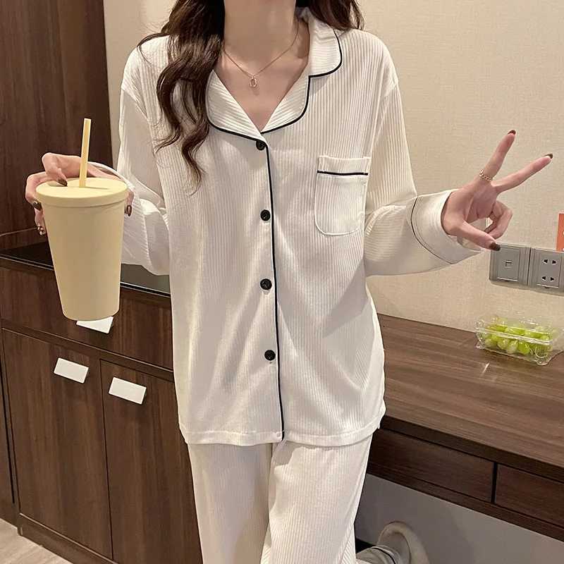 New Casual Sleepwear Pyjamas Women Black White Spring Autumn Winter Home Clothes Long Sleeve Female Nightwear Pajamas Set M3XLT251029