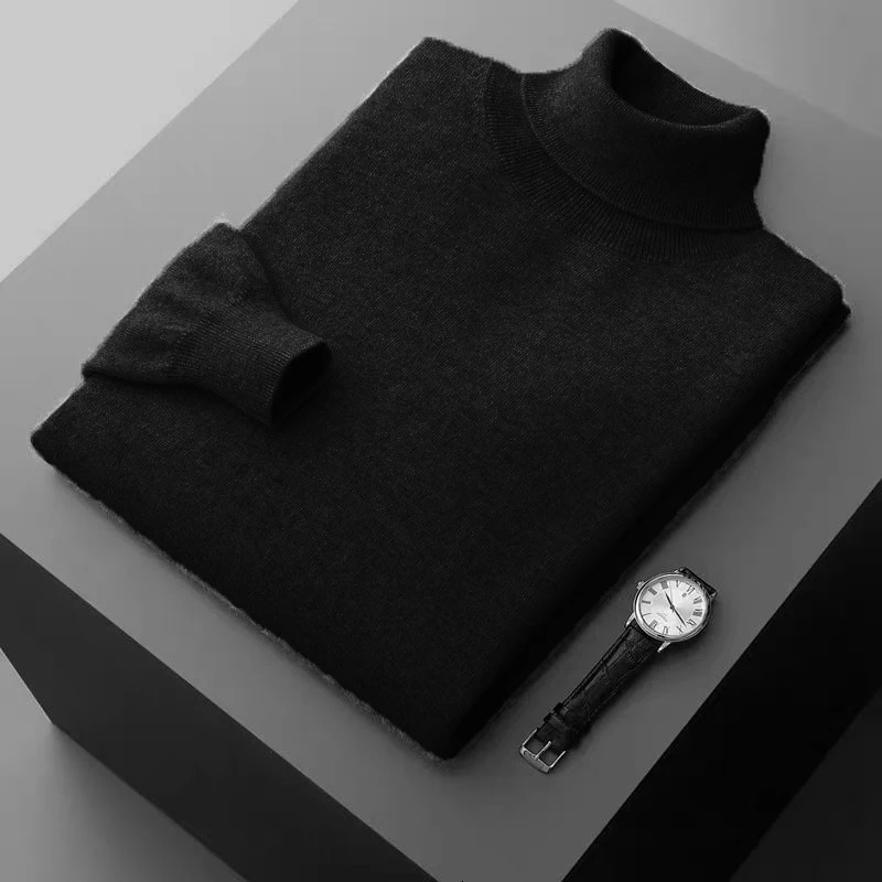Mens Turtleneck Pullover Sweater Solid Color Knitted outerwear winter Warm Woolen Sweaters Thick Heavyweight streetwear 251029