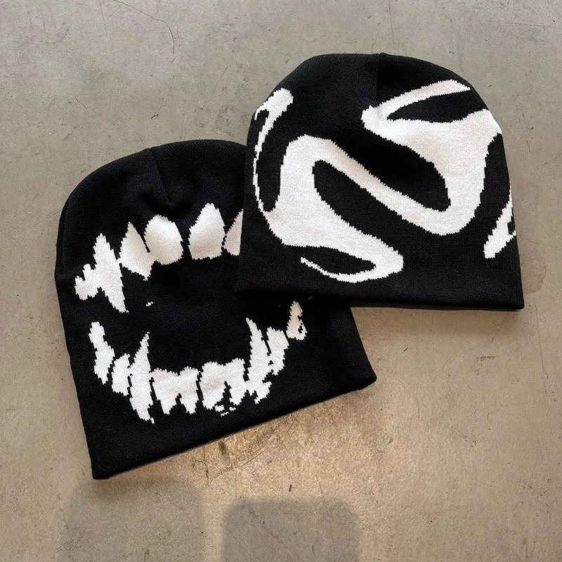 Women Hat Knitting Beanies Goth Tooth Caps Men Y2k Streetwear Winter Fashion Pullover Kpop Harajuku Vintage Warm Hip Hop Unisex 251029