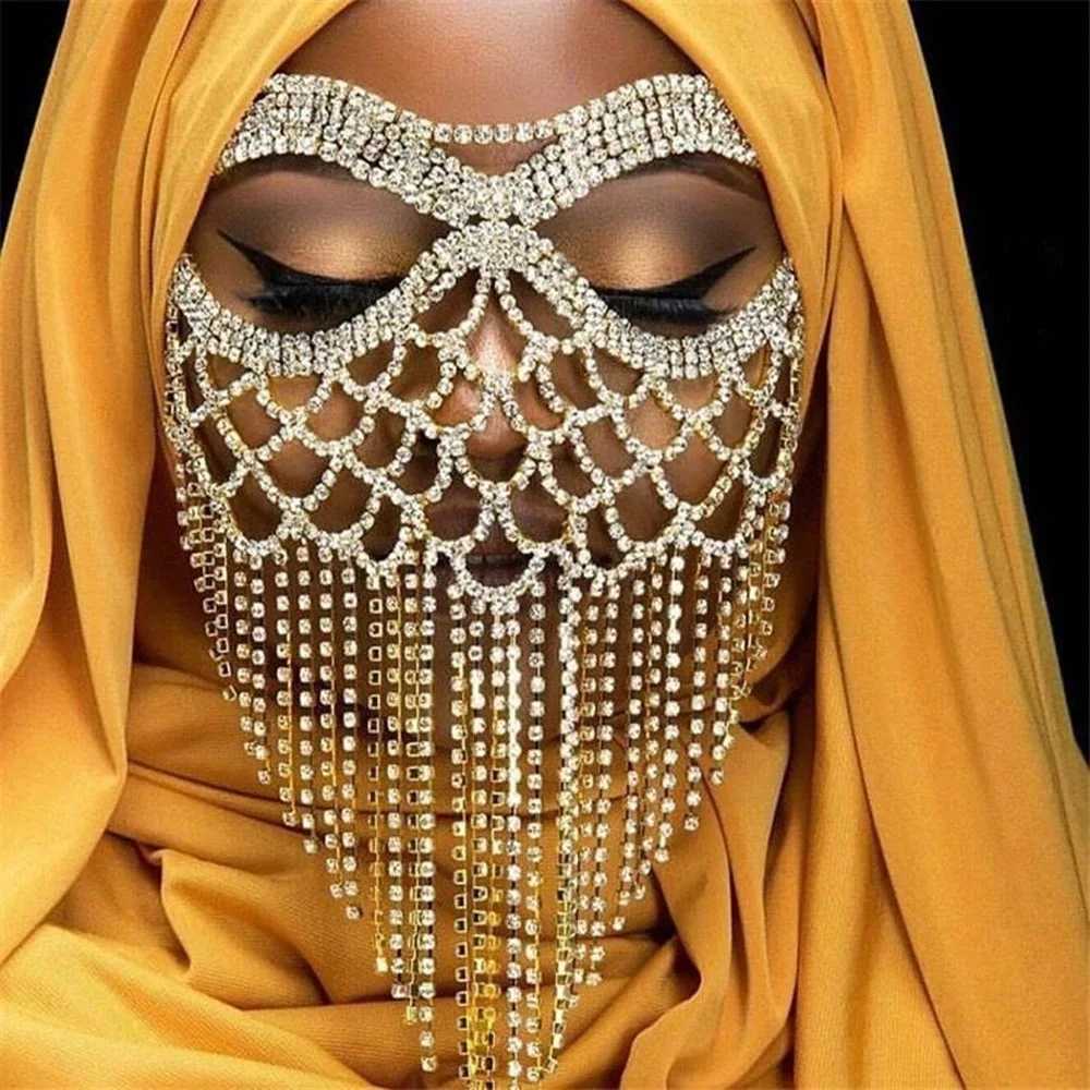 Luxury Crystal Mask Full Face Masquerade Tassel Boho Rhinestone Face Jewelry Mask Chain Belly Dance Prom Rave Party Face DecorW251029