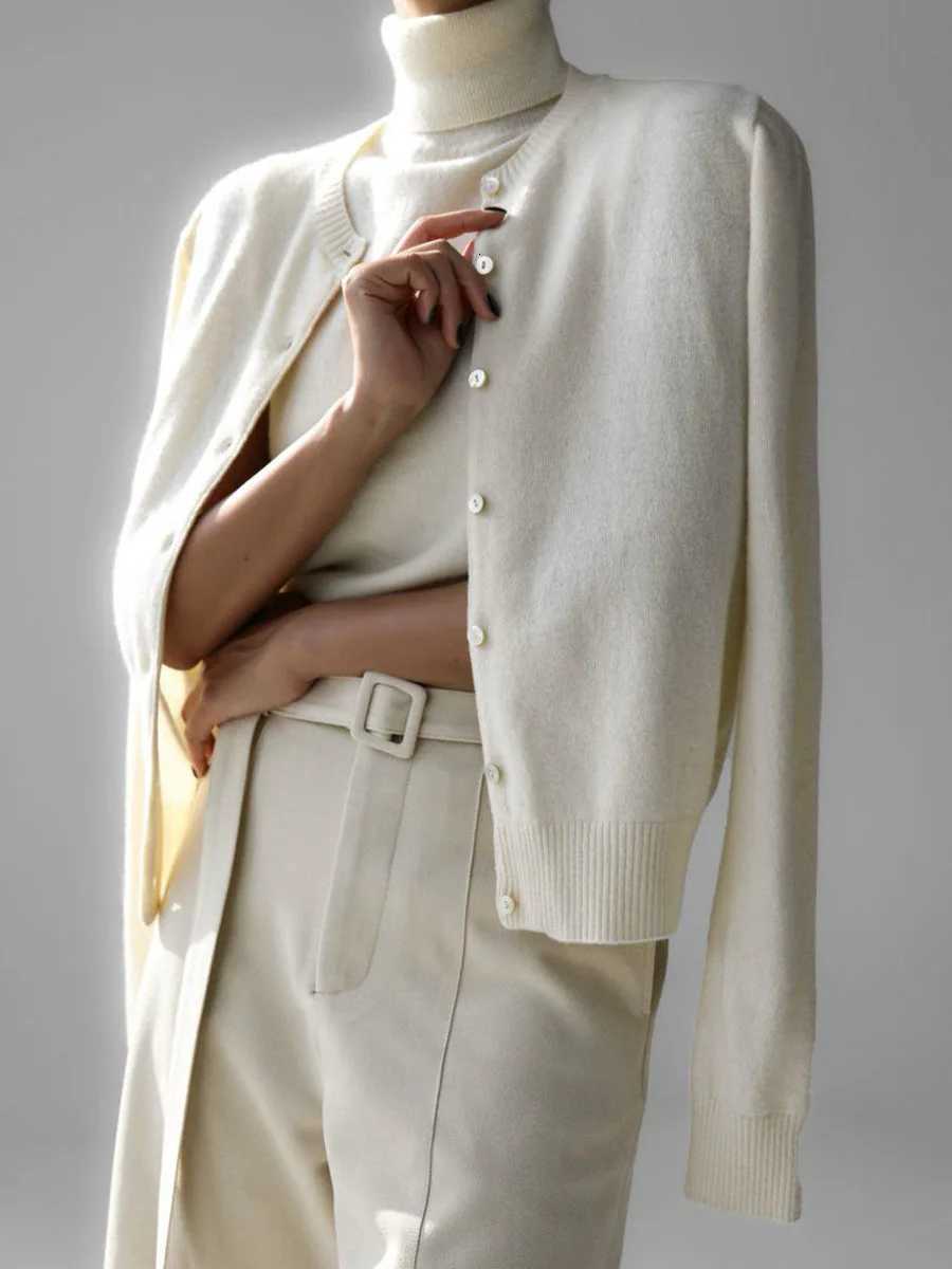 Bornladies Womens New Turtleneck Sleeveless Tank Top Cardigan Sweater Set Soft Knit Button Up Autumn Fashion Sweaters SetT251028