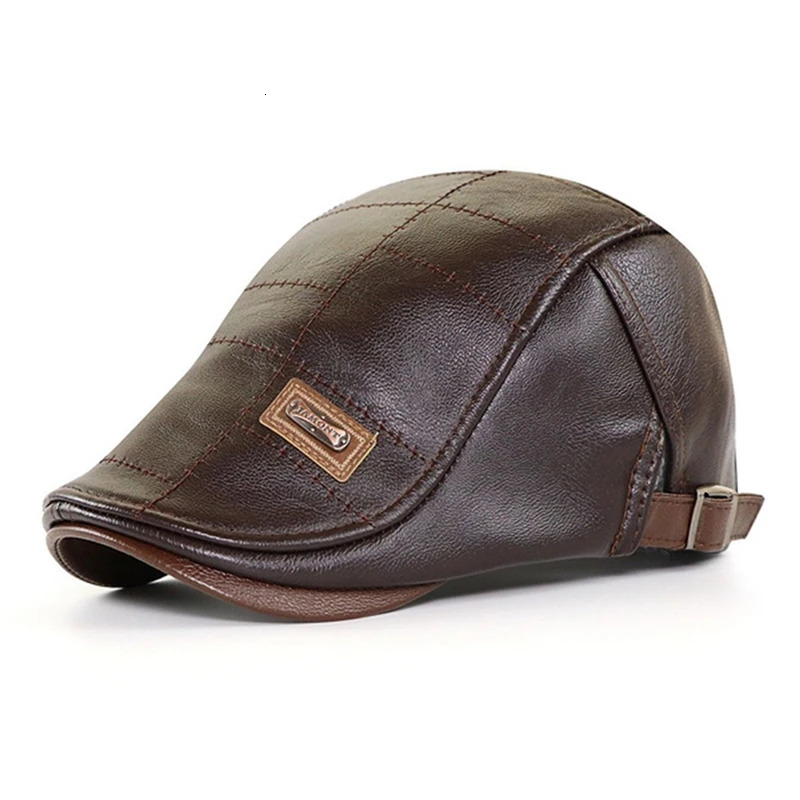 Autumn Winter Men Beret Hat Leather Flat Cap Male Adjustable High Quality Fashion Warm Mens Retro Caps 251013
