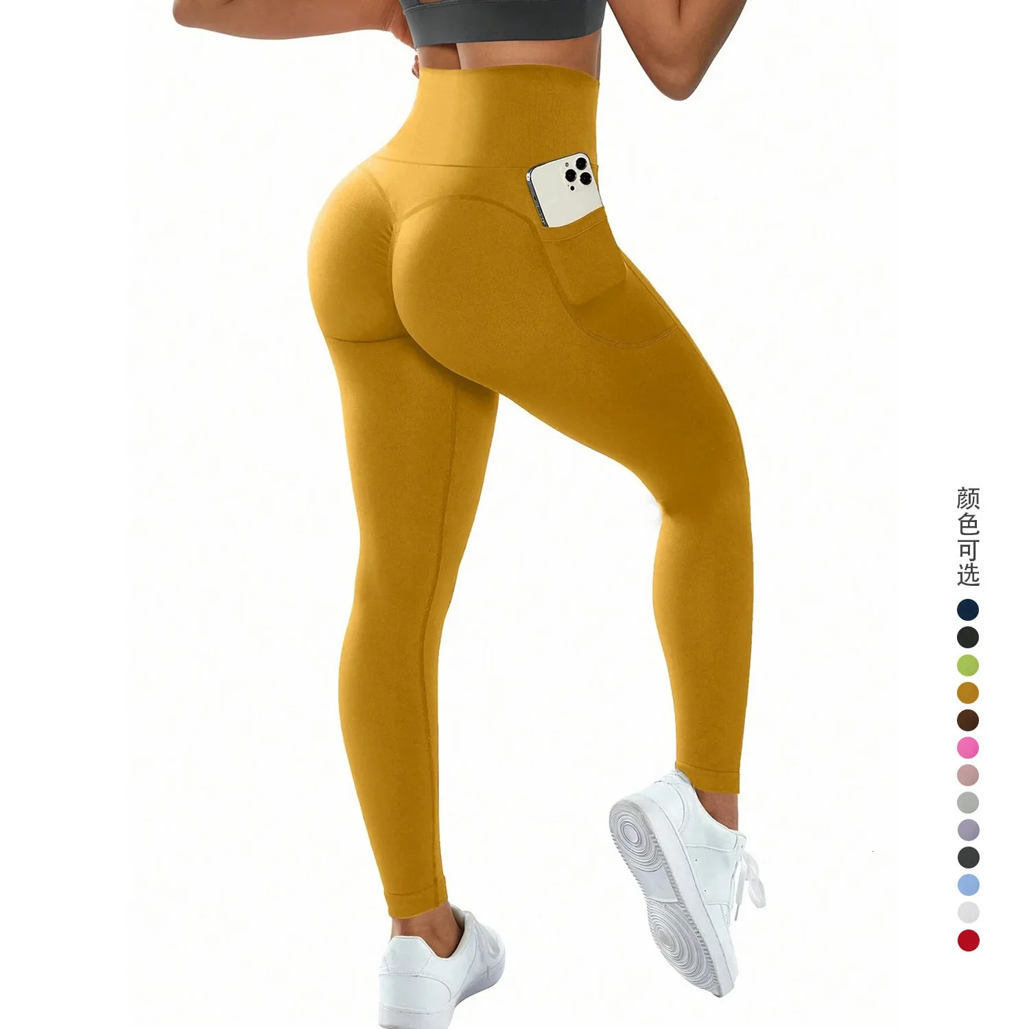 High Waist Yoga Leggings Women Fitness Workout Sport Leggings Sexy Peach Hip Pants Stretch Double Side Pocket Tight Leggings 251029