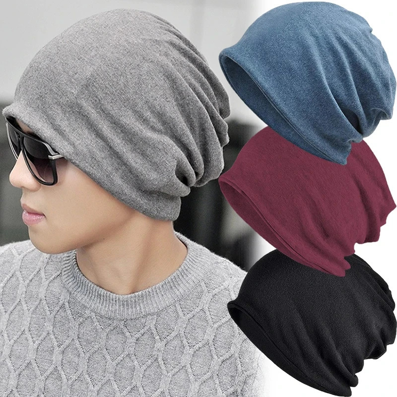Cotton Slouchy Beanies for Men Vintage HipHop Slouchy Hat Autumn Winter Warm Unisex Skullies Solid Color Male Skull Caps 251029
