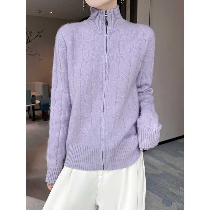 New Womens 100 Merino Wool Hoodie Knitted Thick Edition Autumn Winter Comfortable Skin friendly Zipper High Neck Solid ColorT251028