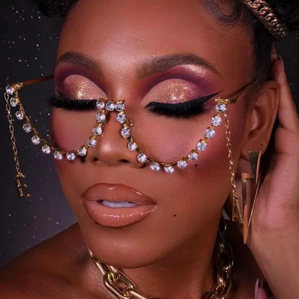 Stonefans Letter EA Tassel Eyeglass Frame No Lens Adjustable Jewelry Rave Designer Crystal Eyewear Frame Women Face DecorationW251029