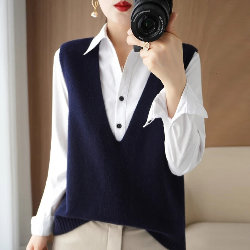 Spring And Summer Cashmere Knitted Vest Womens VNeck Sleeveless Pullover Fashion Loose And Thin Solid Color Outer Wear GH2219 251029