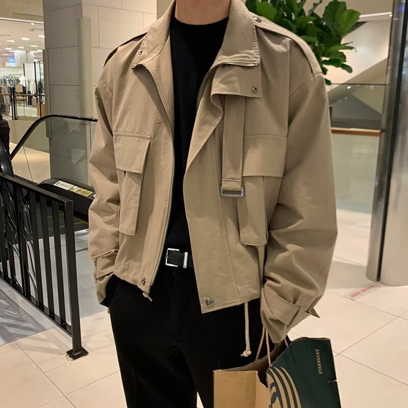 Autumn Zipper Jacket Trendy Brand High-end Feel Men's Casual Loose Solid Designer Jacket Color Jacket Ins Korean Style Design Top