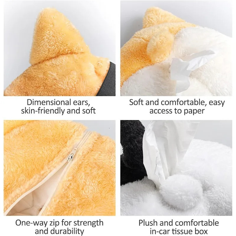 Soft Plush Car Tissue Holder Hanging Car Tissue Box Cover Organizer Cute Corgi Butt Shaped Tissue Holder Box 251029