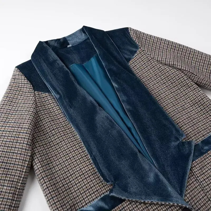 Autumn womens clothing fashionable temperament versatile casual long plaid woolen coat 251028