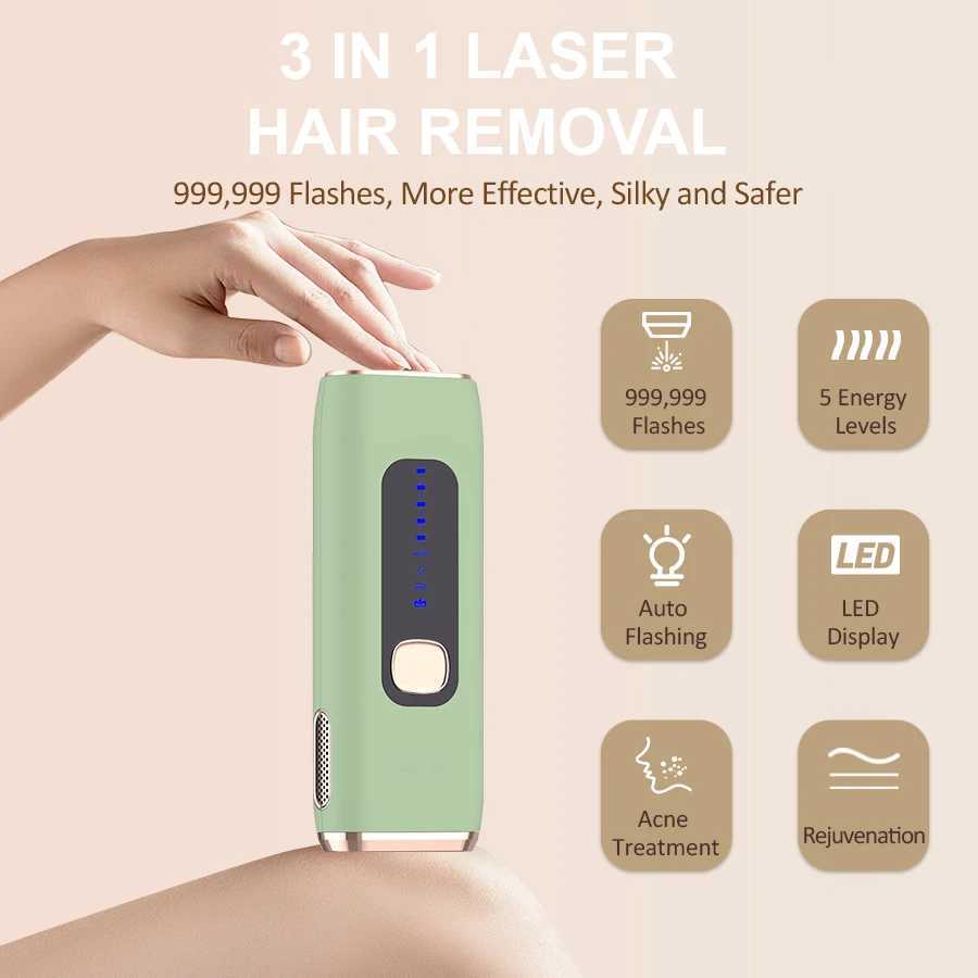 3in1 Laser Epilator 999999 Flash Rejuvenation Acne Reduce Auto Flash Painless Permanent At Home IPL Hair Removal for Women Men J251117