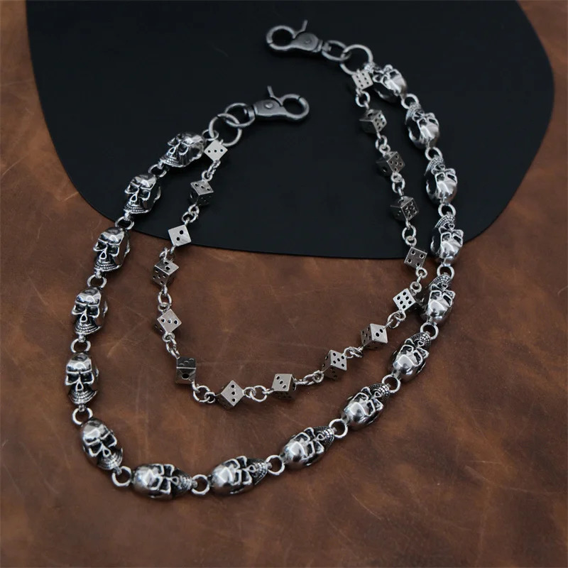 Waist Chain 2 Lines Punk Jean Adjustable Hiphop Metal Mens Skull Dice Accessories Head Metal Pants Chain for Men 251021