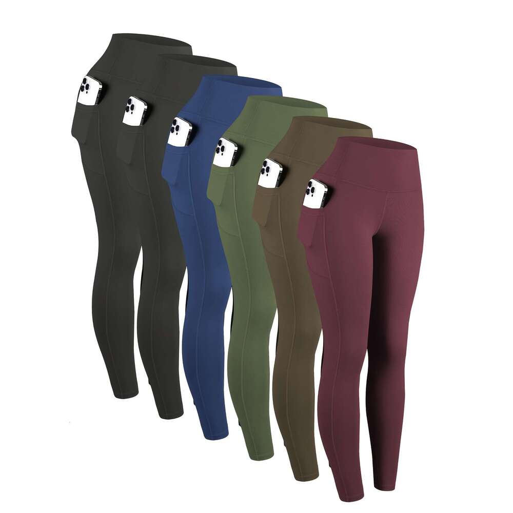 6pcs High Waisted Yoga With Pockets For Women, Sport Workout Leggings