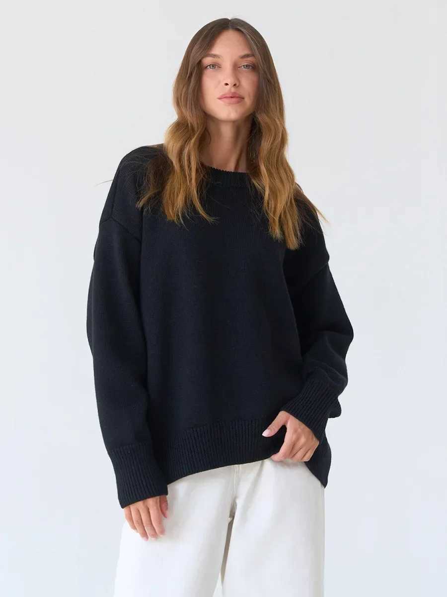 Blubelle Womens O Neck Sweaters Autumn Winter Thick Warm Oversized Casual Loose Knitted Pullover Jumper Female Tops J251029