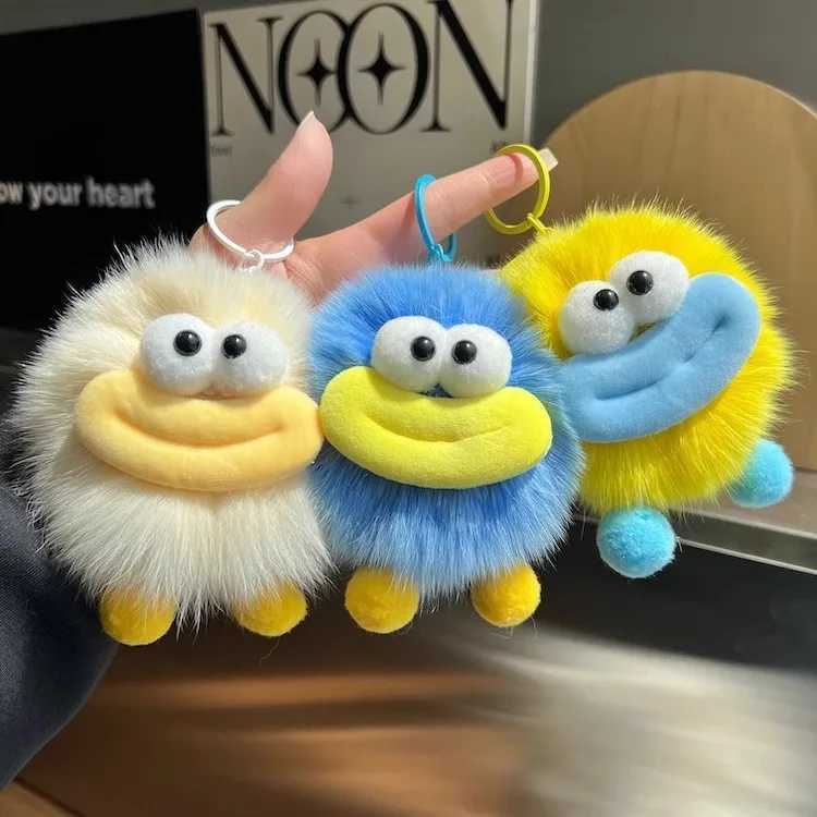 Womens Bag Cute With Big Mouth Small Coal Ball Car Keychain Pendant Plush Ball Schoolbag Funny Fashion Yellow Color SimpleW251029