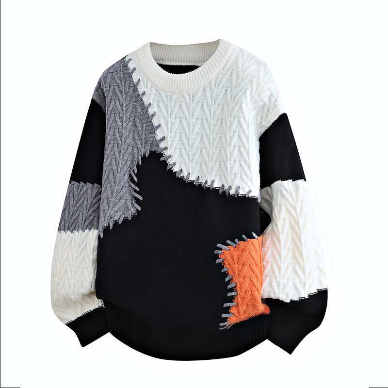 2025 Fashionable High Street Thorn Style Spliced Knitted Sweater Autumn Winter Warm Mens Top Hiphop Streetwear Fishing Sports J251029