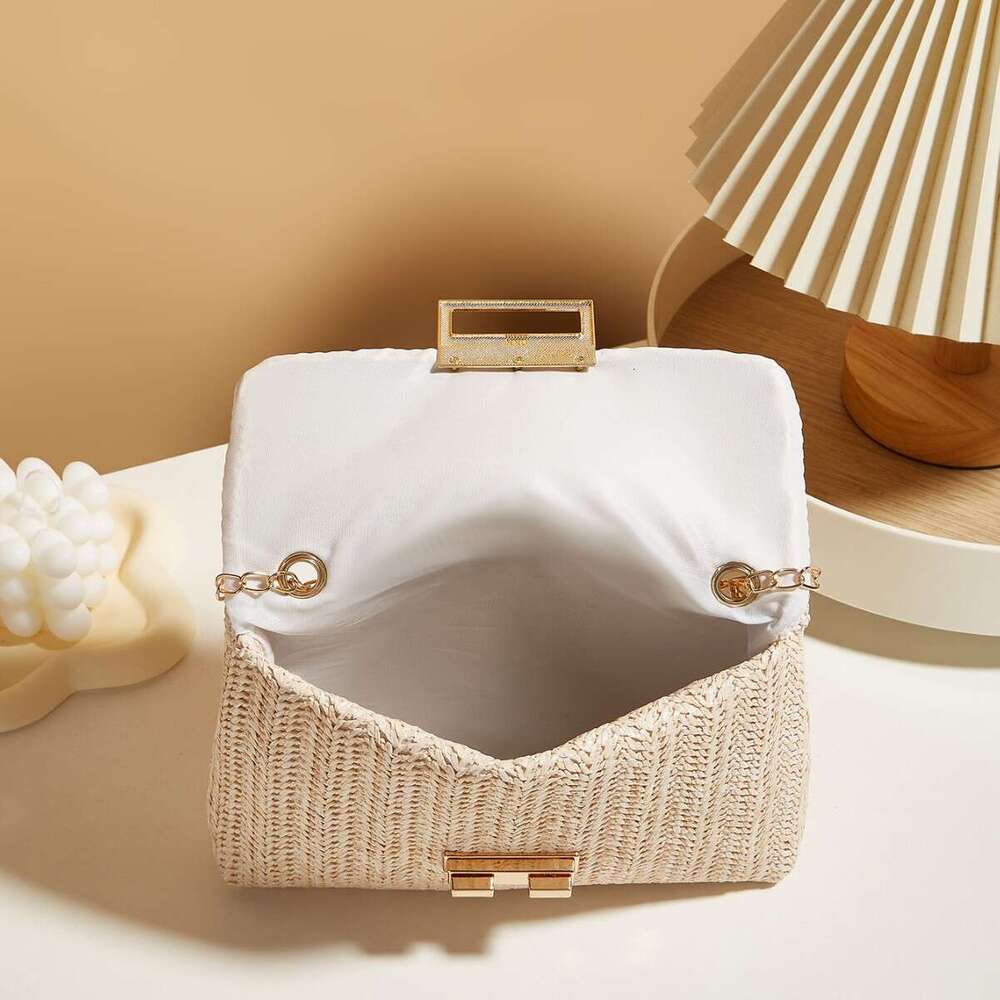 Designer bag Fashion Crossbody Korean Style Trendy Straw Woven Women's with Lock Closure Simple Small Square Bag