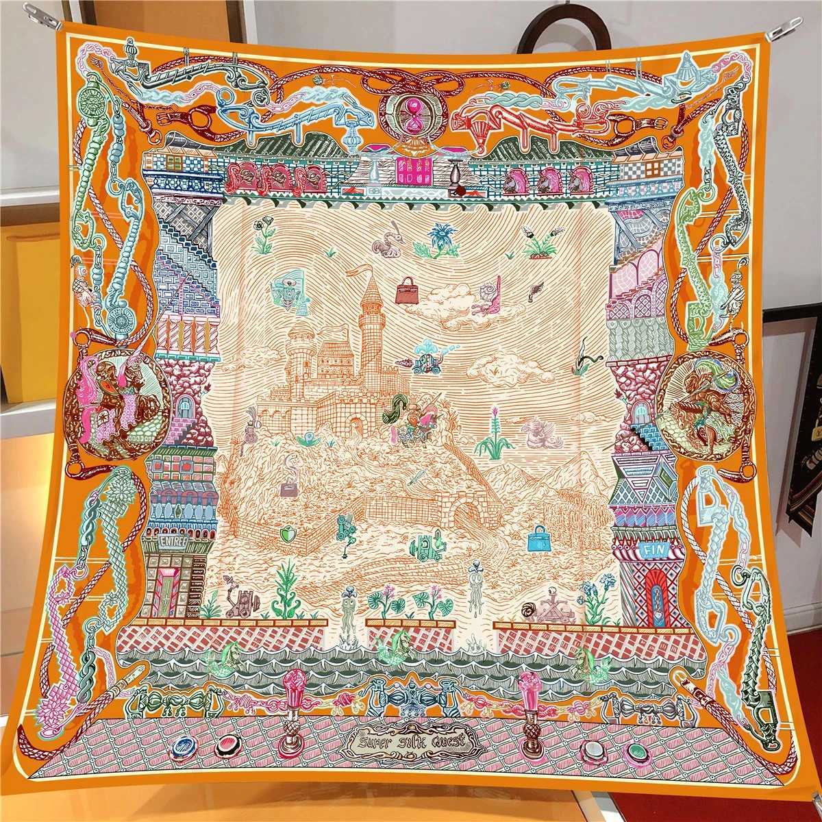 NEW Summertime 9090CM Floral Scarf Shawls Fashion Brand Beach Sunscreen Silk Scarves Print Square Headband BandannasW251029