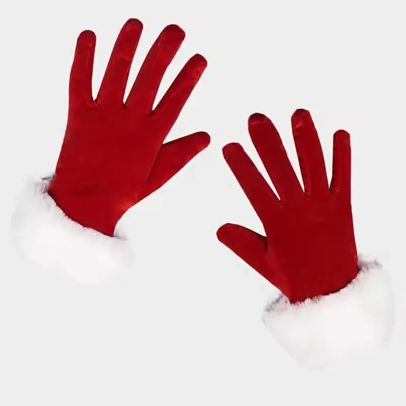 Santa Claus Gloves White Fur Fancy Dress Party Short Red Santa Full Finger Gloves Christmas Festive Costume Accessories Mittens 251029