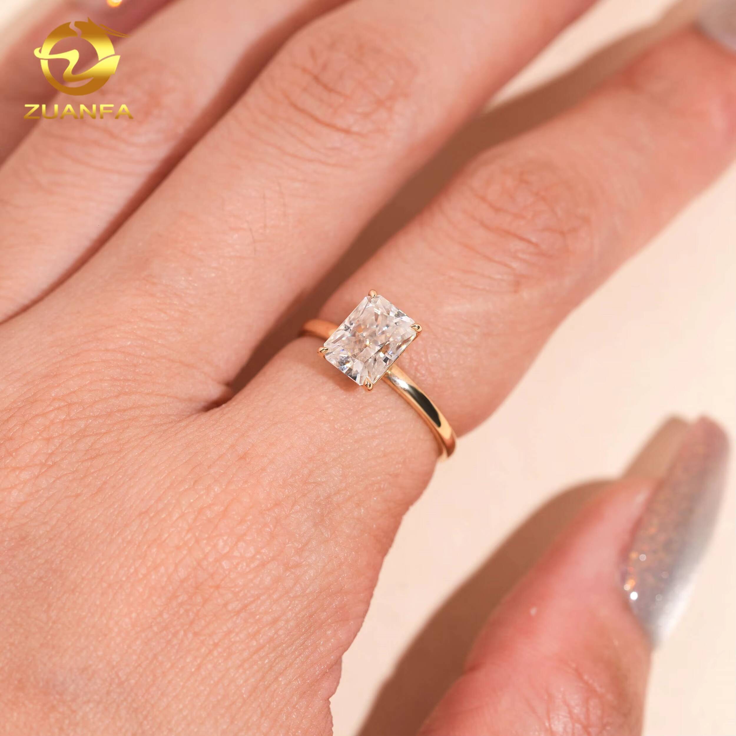 Custom Solitaire Radiant Cut Moissanite Pass Diamond Test Real10K 14K 18K RoseYellowWhite Gold Wedding Engagement Ring