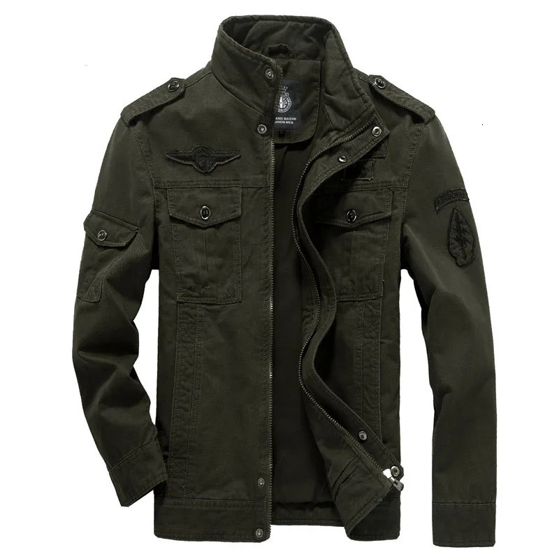 Highquality mens military jacket multipocket collar embroidered sleeve pilot tooling plus size cotton jacket men 251029