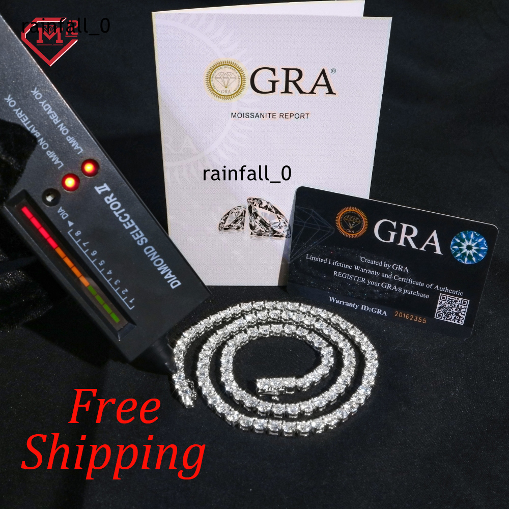 Free Shipping 3MM Moissanite Tennis Chain 925 Silver Vvs Iced Out Moissanite Tennis Necklaces Jewelry