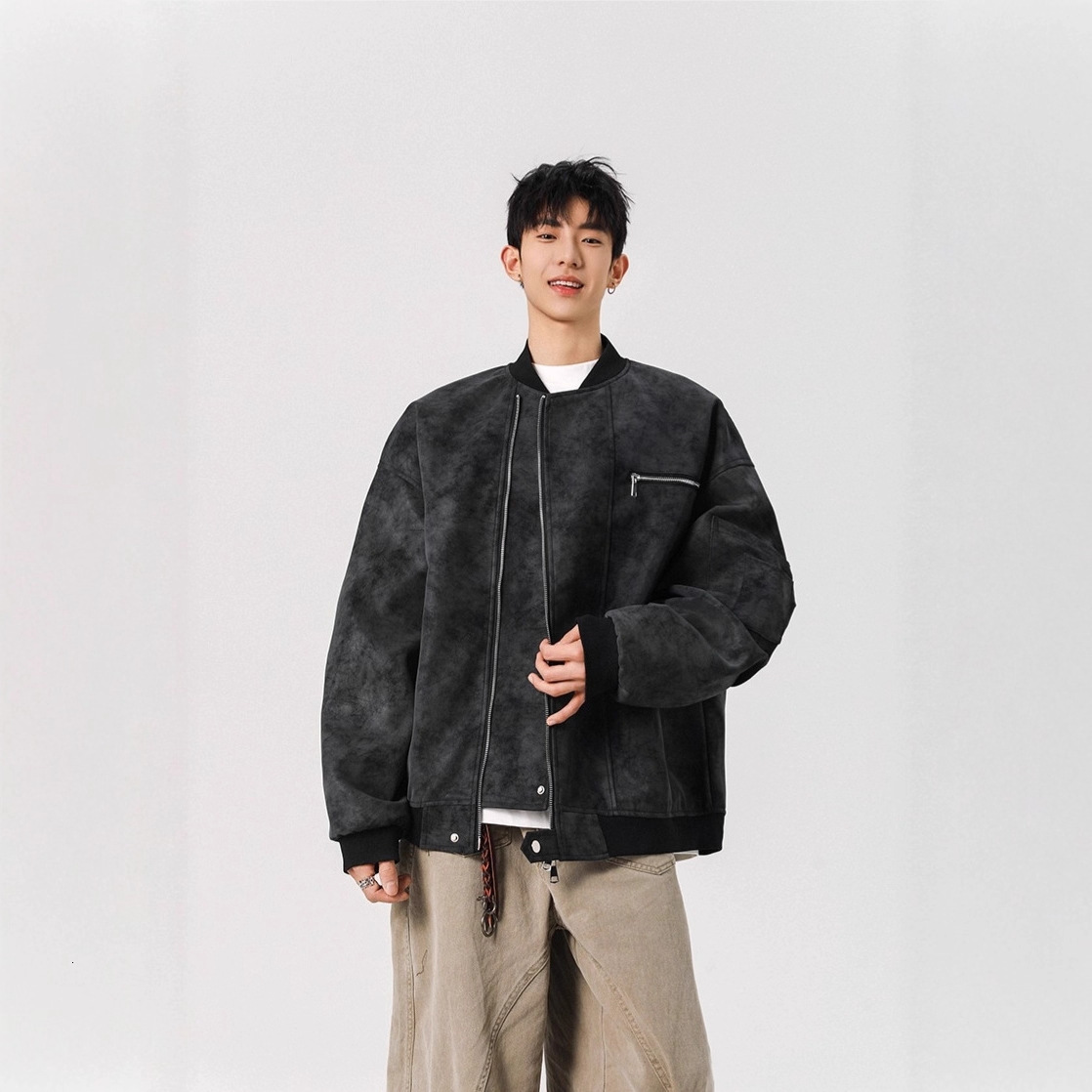 Autumn Winter American Style Handsome Functional Flight Motorcycle Leather Jacket Stand Collar Jacket Men's Spring Designer Jacket Autumn Basebal