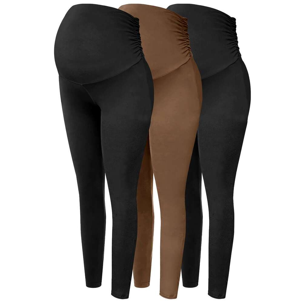 Maternity Leggings Over The Belly Pregnancy Active Wear Workout Yoga Tights Pants 3Pcs Set