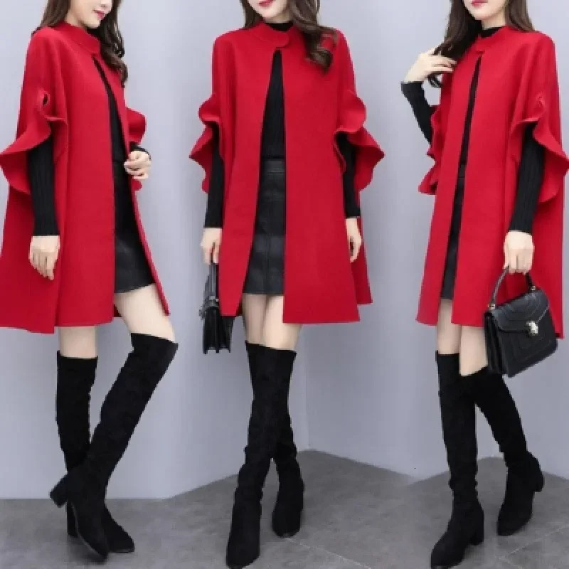 Plus Size Red British Word Coat Large Size Womens Spring Autumn Winter Woolen Jacket Long Coat Elegant Style Chinese N 251029