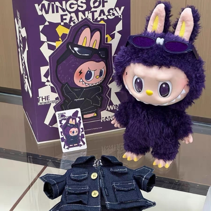 High Quality 38cm Big LABUBU PRONOUNCE WINGS of FANTASY Vinyl Plush Toy Creative Sunglasses Figure Cute Toys