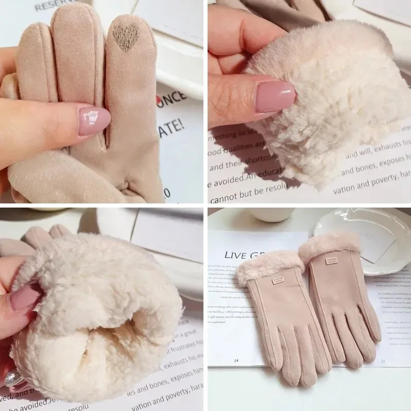 Women Winter Thick Plush Gloves Fashion Warm Suede Outdoor Guantes Lady Touchscreen Driving Gloves Sports Cycling Mittens 251029