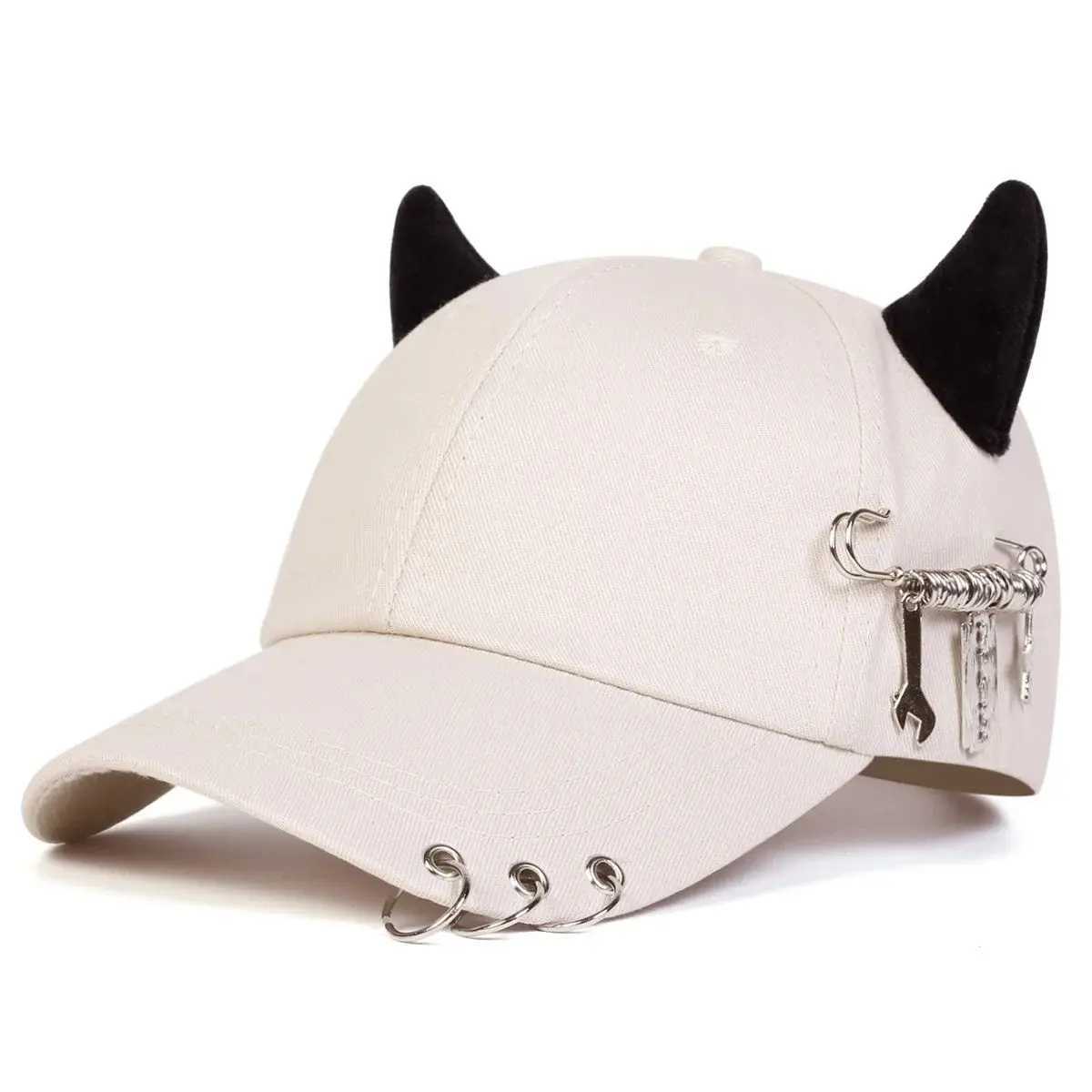 Personalized cow horn iron ring baseball cap versatile student curved brim duckbill cap for men and women street hiphopW251029
