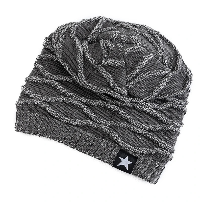 Unisex Slouchy Winter Hats Add Fur Lined Men And Women Warm Beanie Cap Casual Fivepointed Star Decor Knitted 251013