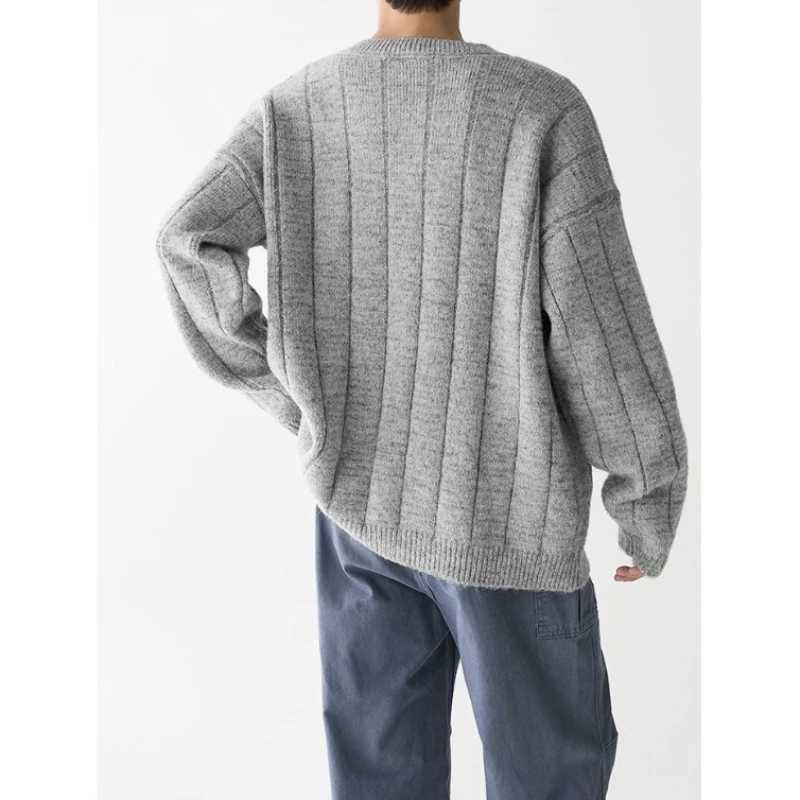 Fashion Vertical Stripe Loose Knitted Cardigan with Relaxed Vibe Textured Individuality Unisex Sweater J251029