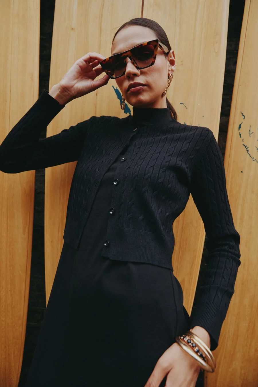 AS AW25 new design knitting cable cardigan ribbing mockneck dress maxi length match for lady wearT251028