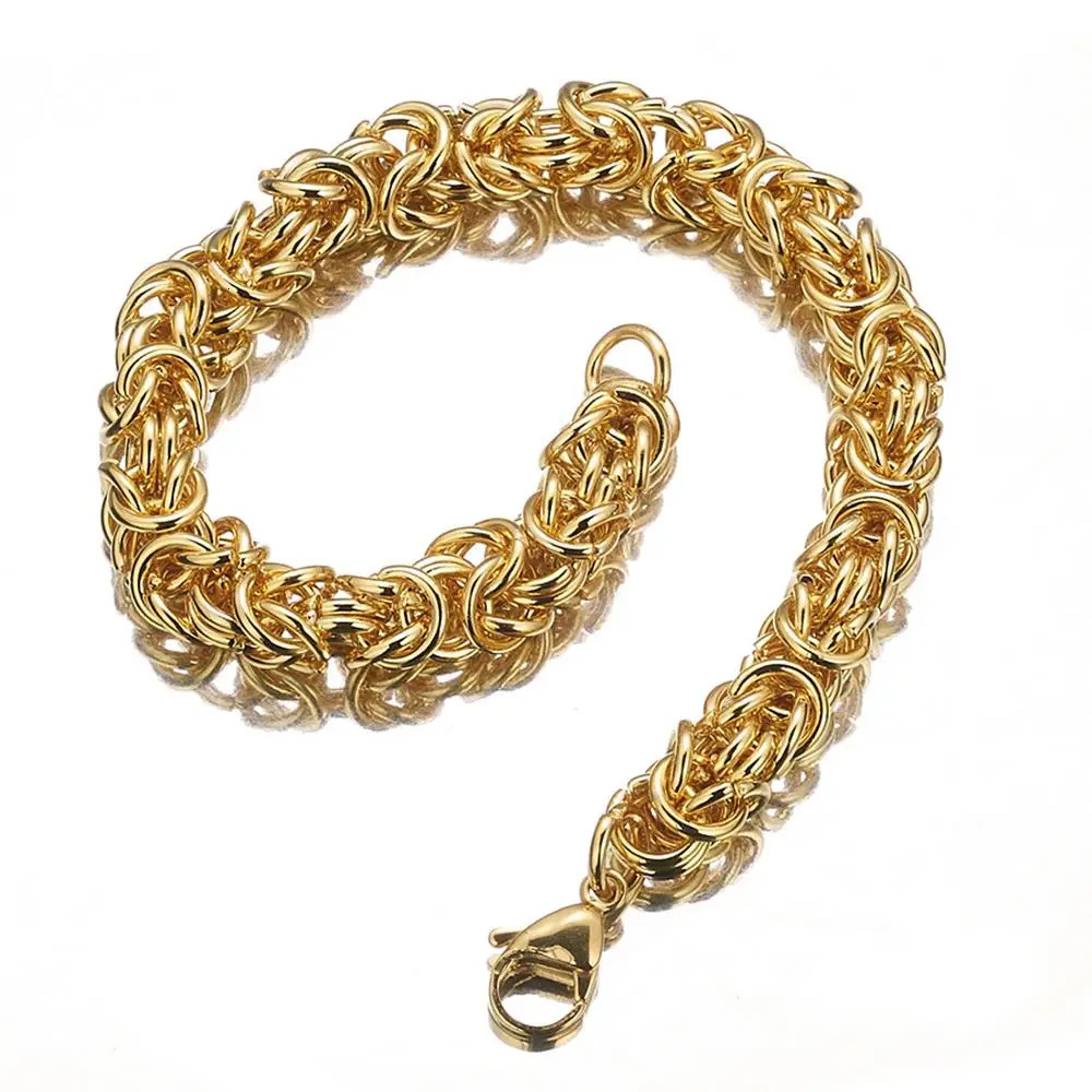 6810mm Fashion 316L Stainless Steel Gold Color Round Circle Byzantine Link Chain Men Women Bracelet Jewelry 251028